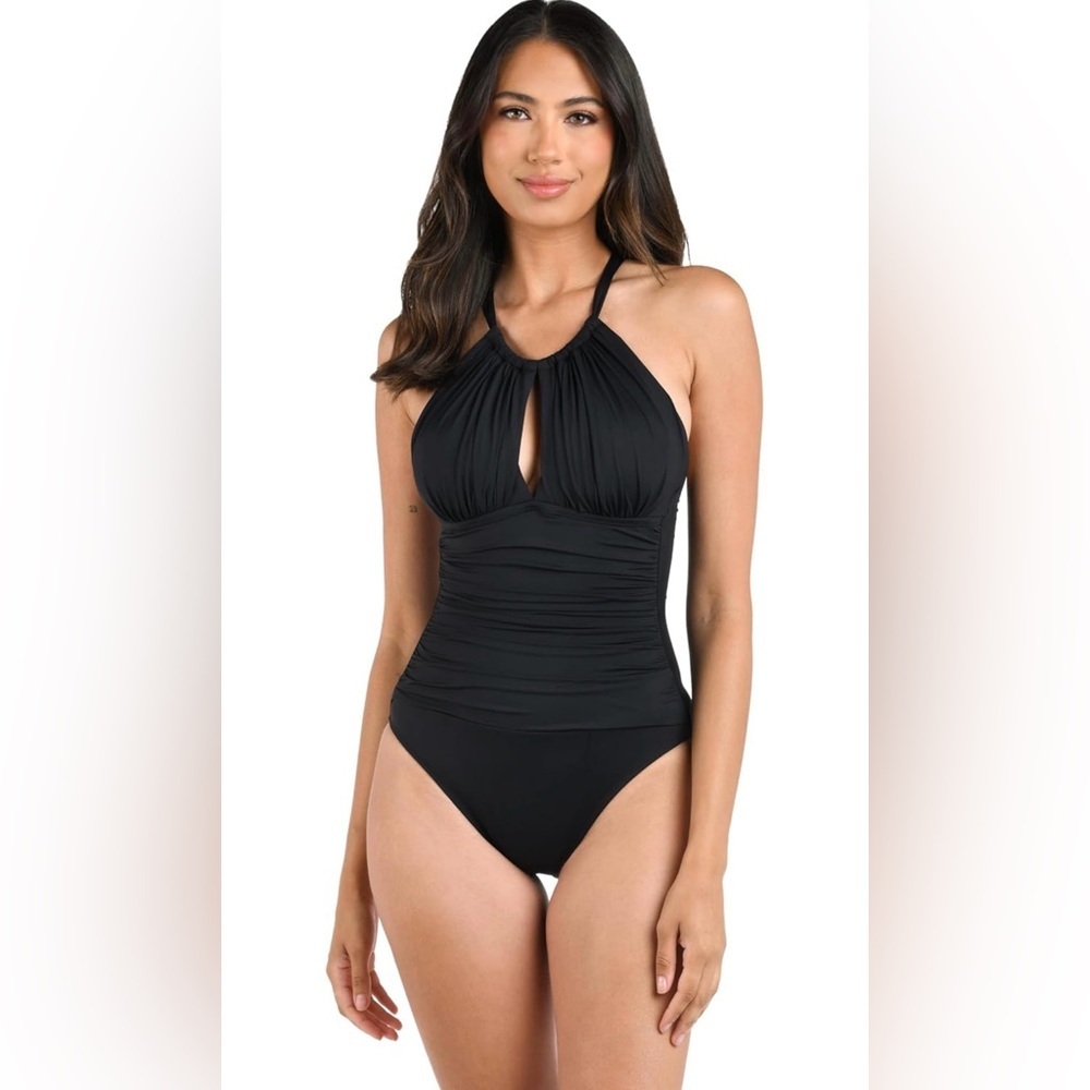 La Blanca Women's One Piece Swimsuit High Neck Keyhole Island Goddess Size 10